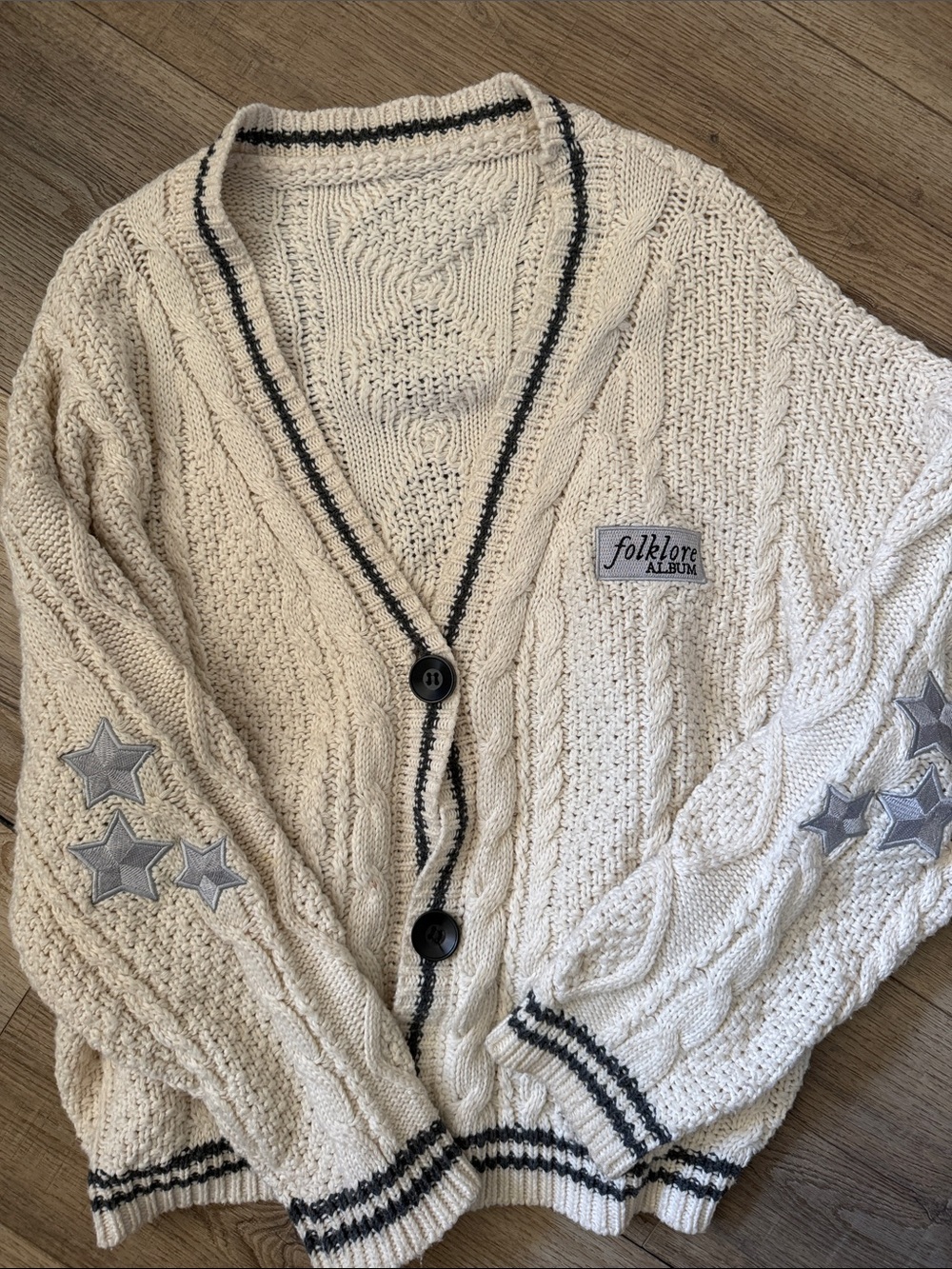Taylor Swift Folklore Cream Cable-Knit Cardigan Sweater